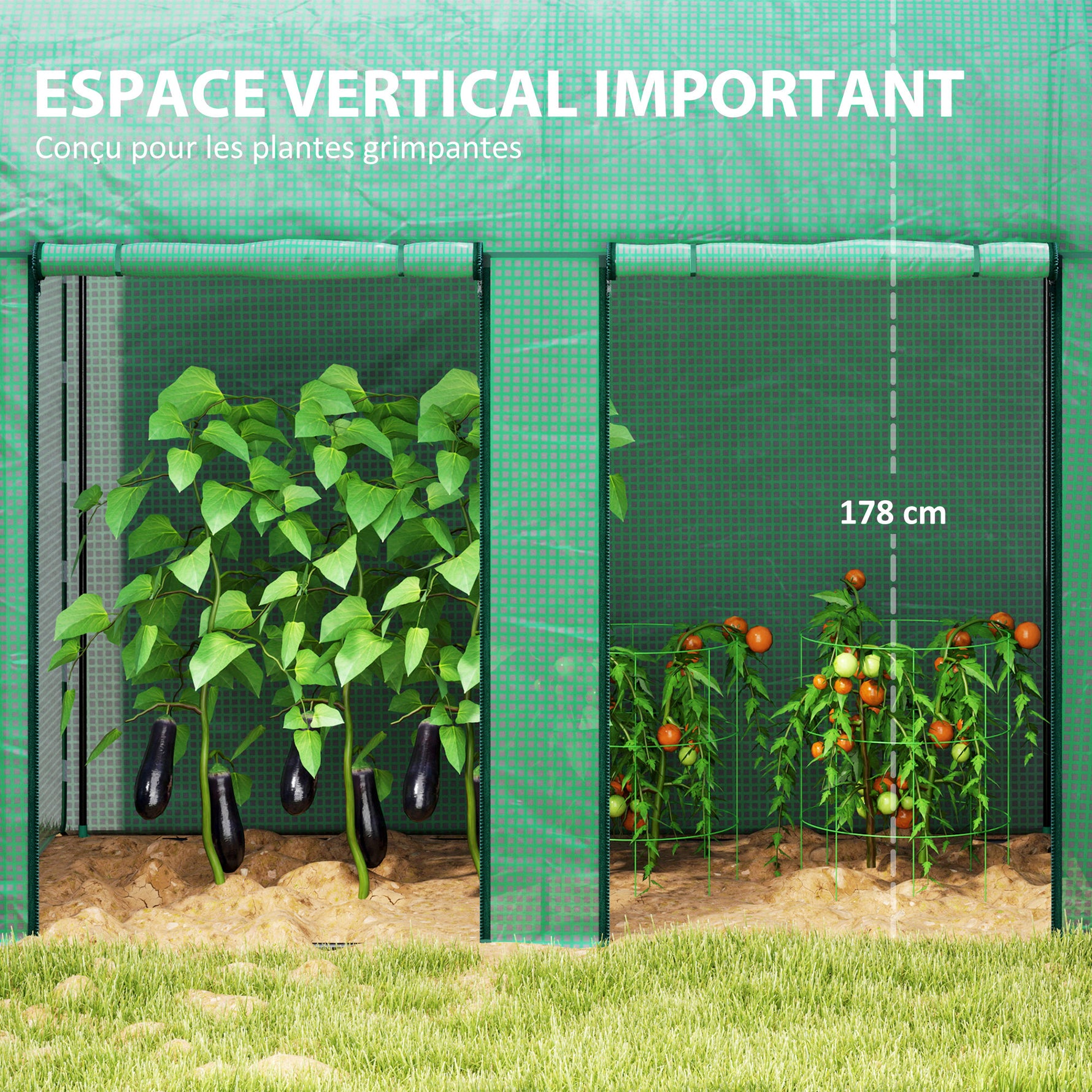 Serre de jardin 2 m² serre à tomates 2 portes zippées enroulables acier PE haute densité anti-UV 2 x 1 x 1,78 m vert