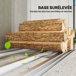 Abri-bûches couvert support pour bois de chauffage plancher surélevé toit incliné, acier galvanisé 213x66,5x150cm gris