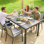 Table de jardin pour 4 à 6 personnes, table à manger extérieure avec plateau à lattes, 140 x 90 x 74 cm, gris