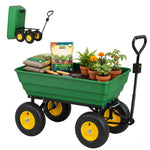 Garten-Handwagen Kippmulde 75° 125L Max. Traglast 200 Kg 4 Luftreifen Stahl PP Gelb Grün