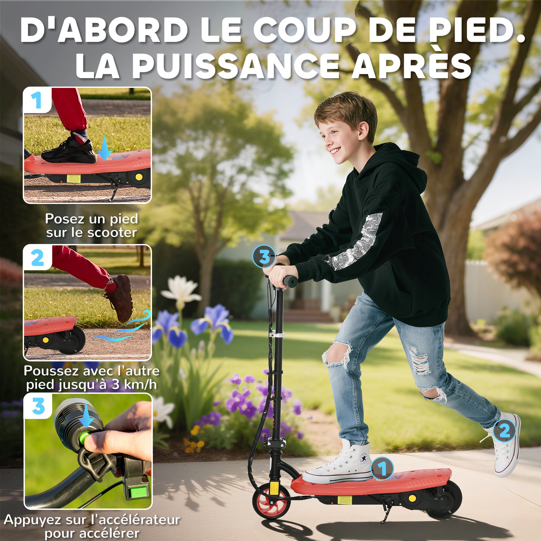 Trottinette électrique 120 W pliable pour enfant 7-14 ans 12 Km/h max. autonomie 10 Km max. rouge