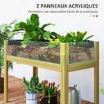 Jardinière sur pieds, carré potager surélevé avec panneaux en acrylique et trous de drainage, 110 x 50 x 80 cm, naturel