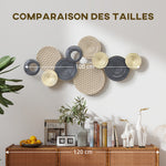 Décoration murale en métal, sculpture murale en métal, design unique à plusieurs disques, 100 x 50 cm, kaki et noir