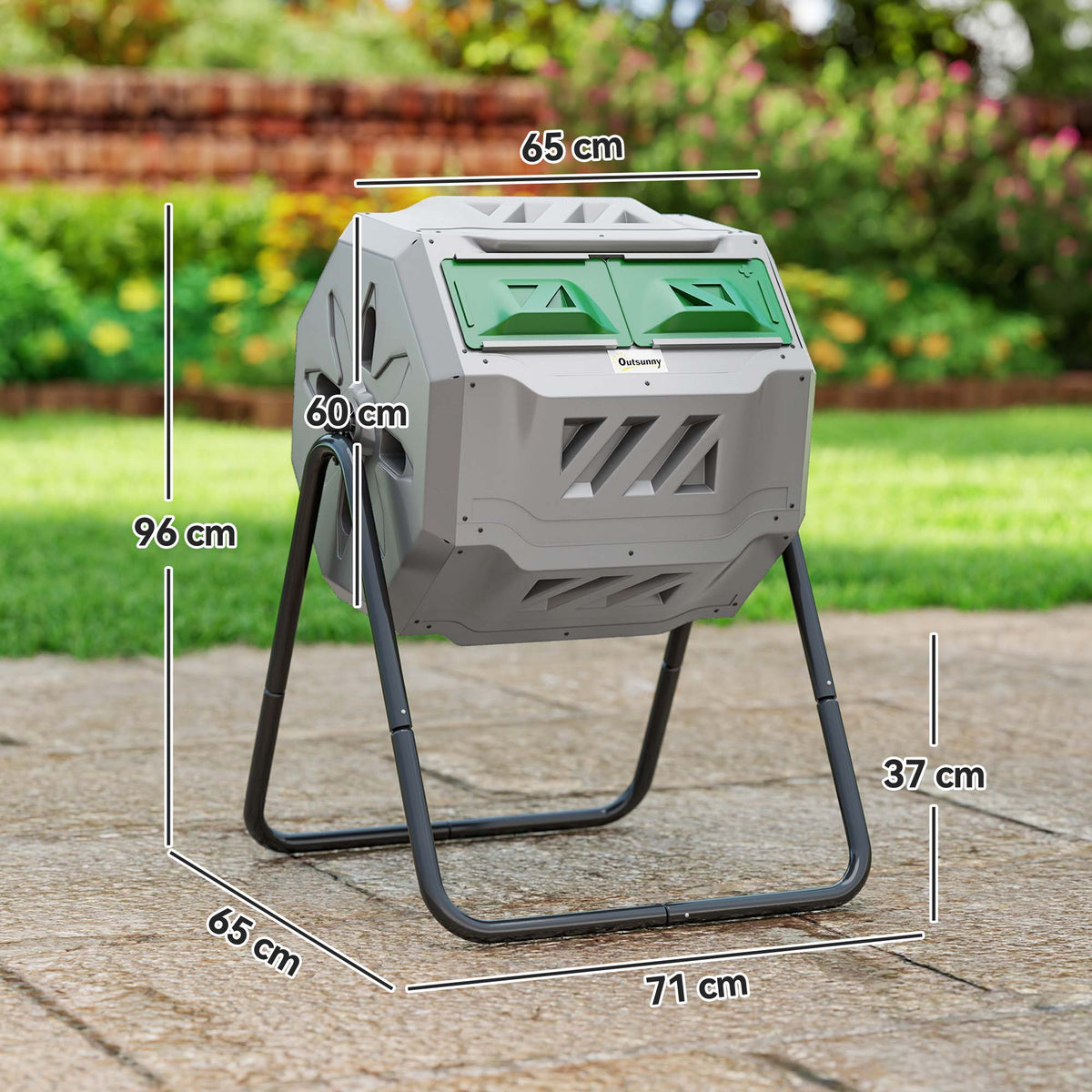 Composteur de Jardin - bac à Compost pour déchets - Rotatif 360° - Double Chambre 160 L - Acier PP Gris