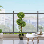 Plante artificielle arbre artificiel 3 boules de buis avec pot ciment, intérieur et extérieur, hauteur 115 cm