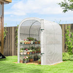 Serre de jardin avec étagères, 123x187x189cm, petite serre avec porte enroulable, bâche PE haute densité 140 g/m², blanc
