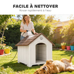 Niche pour chien extérieur, maison chien en polypropylène imperméable, ventilé, plancher surélevé, gris clair