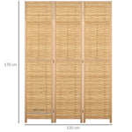 Paravento in legno divisorio pieghevole 3 pannelli in bambù 120 x 170 cm naturale chiaro