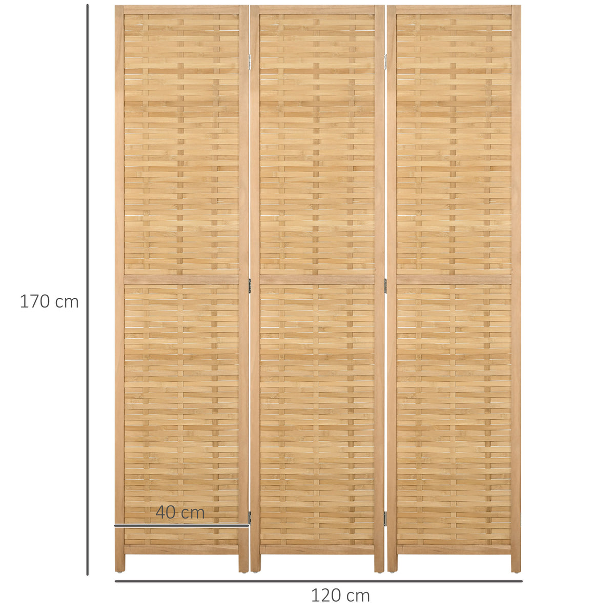 Paravento in legno divisorio pieghevole 3 pannelli in bambù 120 x 170 cm naturale chiaro