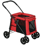 Opvouwbare honden- en kattenbuggy inclusief kussen, wielen met rem, 600D Oxford-stof, 102 x 62 x 105 cm, rood