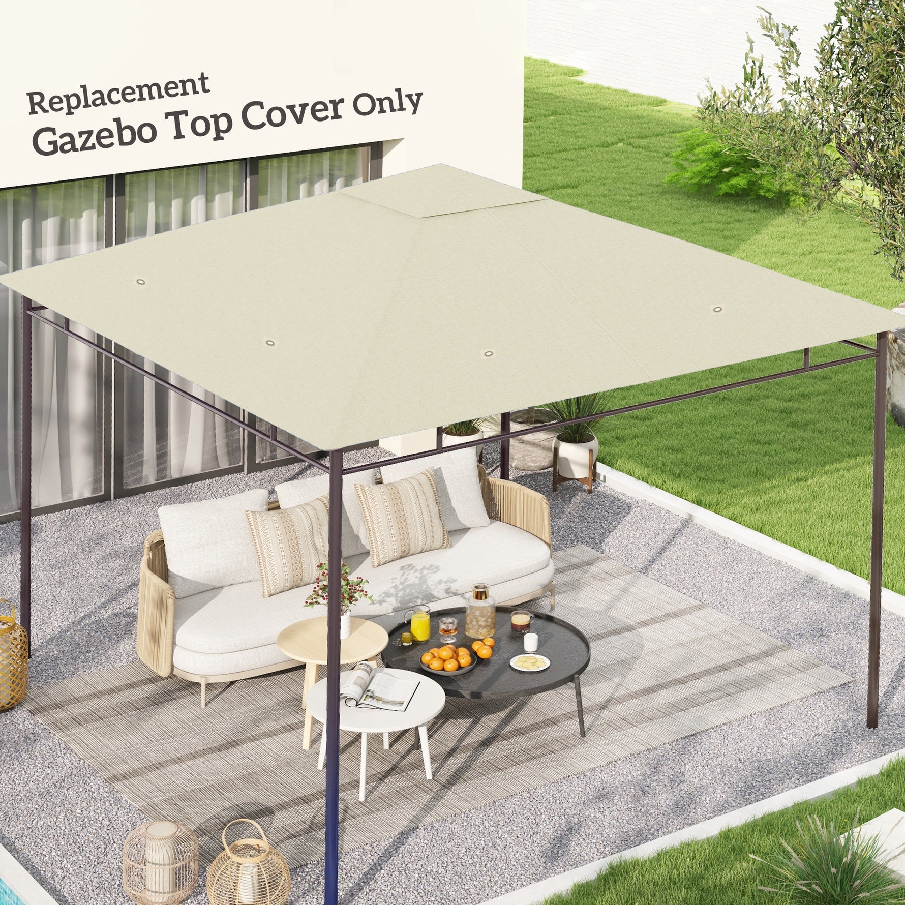 Toile de rechange pour pavillon tonnelle tente toit de remplacement gazebo de jardin polyester 180 g/m² 3 x 3 m crème