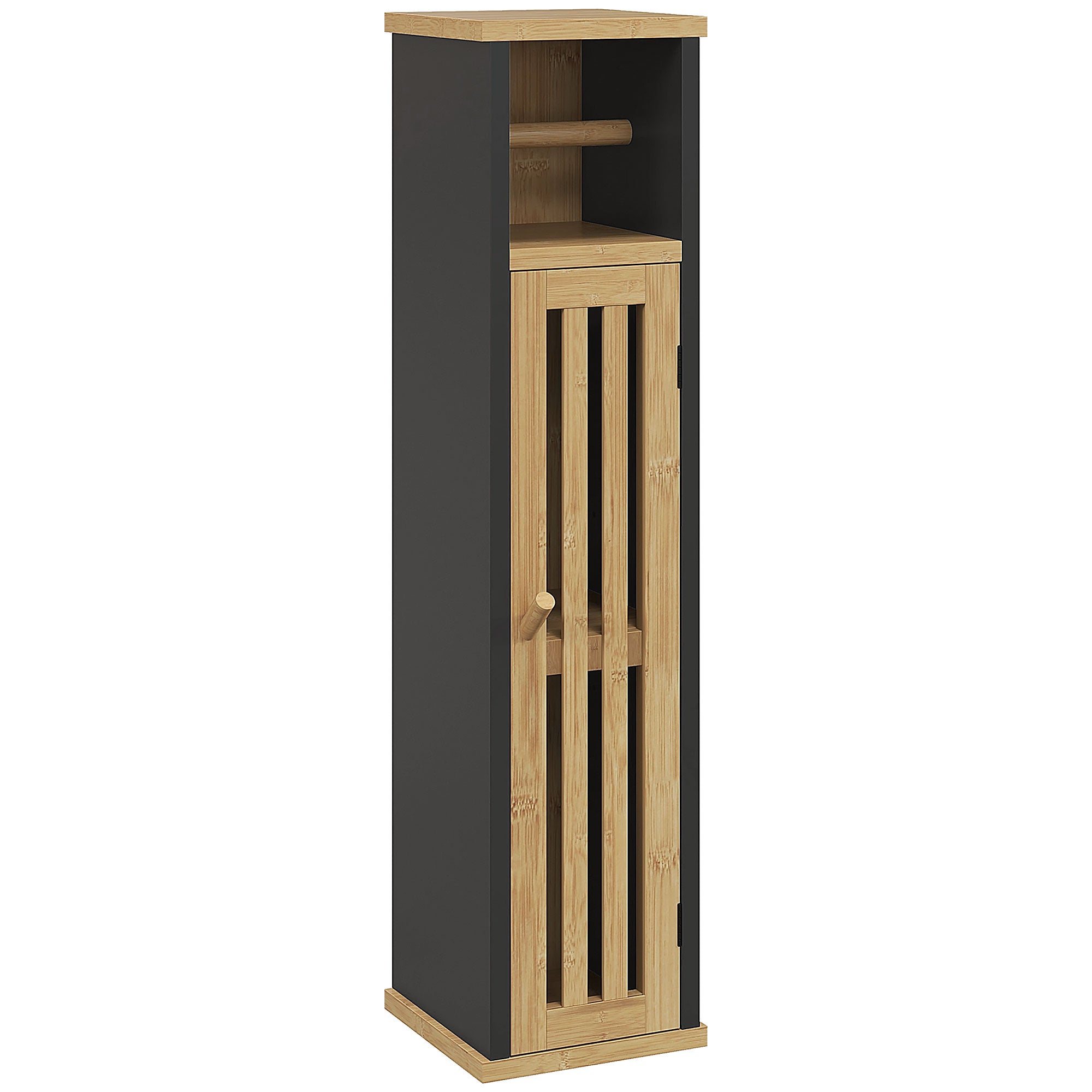 Meuble de salle de bain avec support papier toilette rangement avec barre amovible 2 Niveaux + Sortie Papier MDF Bambou