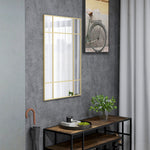 Specchio da parete stile finestra rettangolare, orizzontale o verticale con 4 ganci, in metallo dorato - 90x60 cm