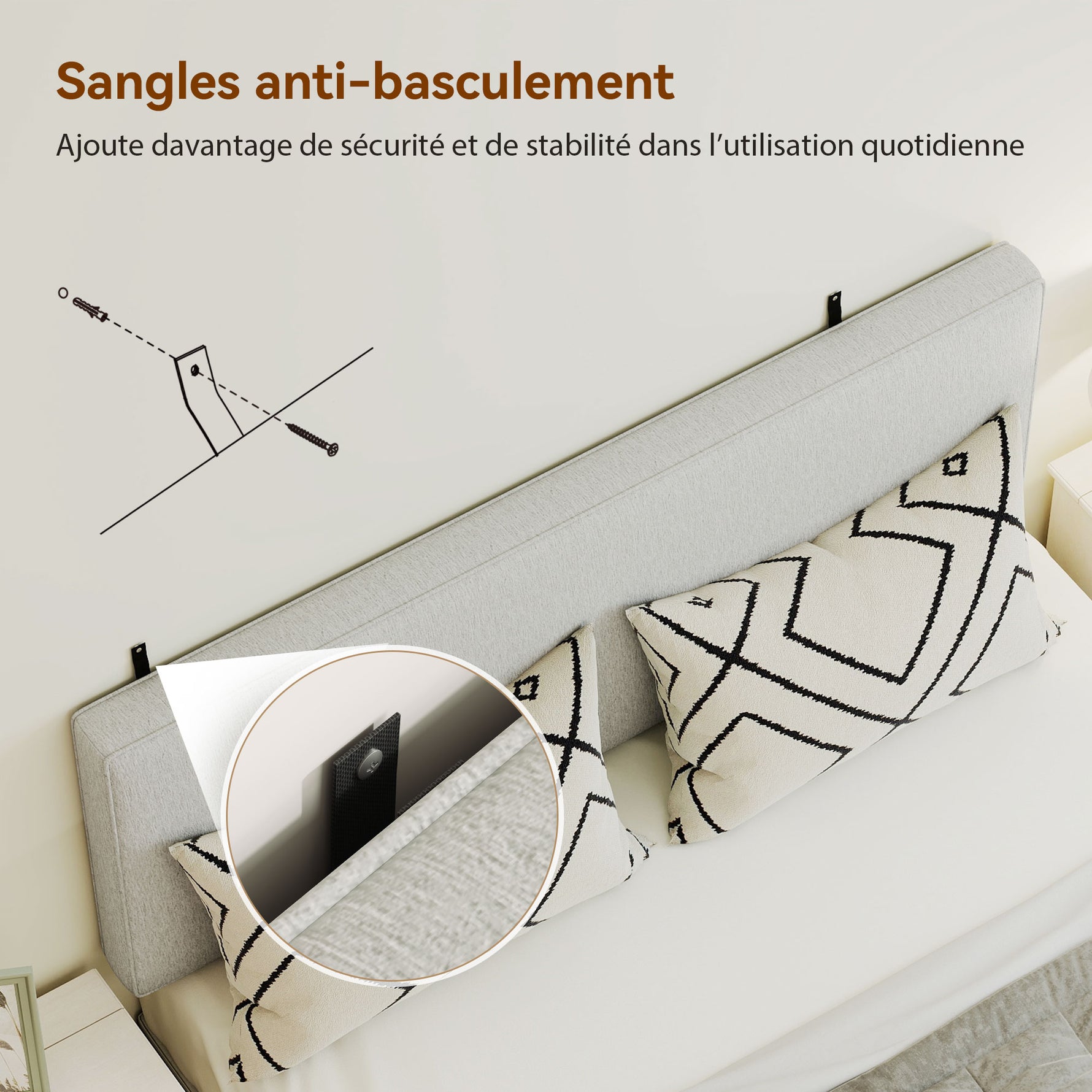 Tête de lit murale en lin, 140 x 60 cm, tête de lit suspendue rembourrée pour chambre à coucher, crème