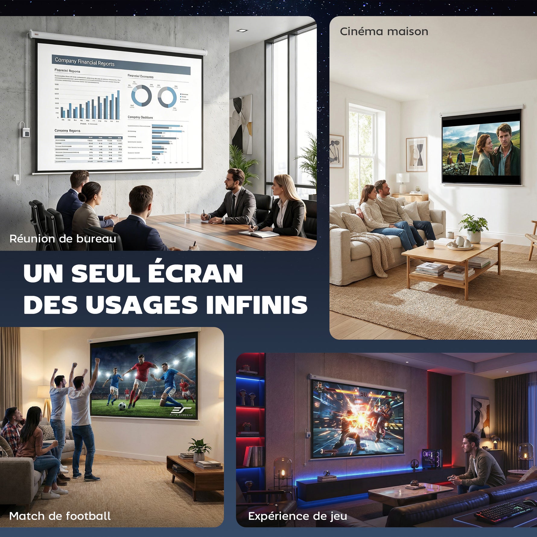 Écran vidéoprojecteur 84 Pouces, 4:3 4K HD écran de projection motorisé et électrique, écran de projection tv et home cinéma, montage mural ou plafond, panneau de commande et télécommande