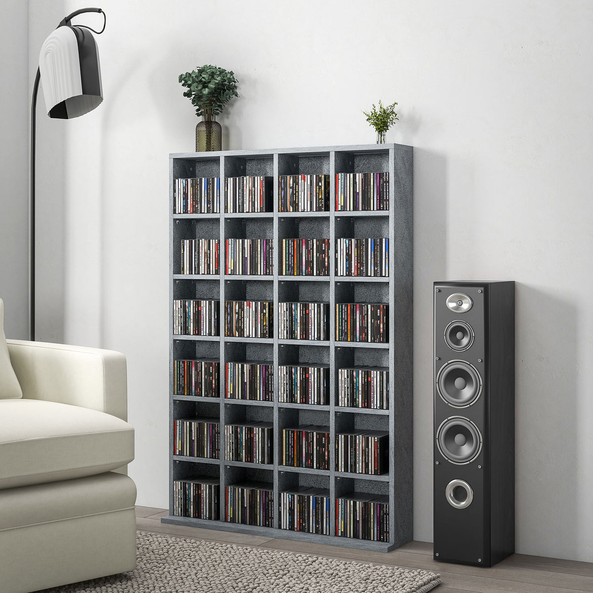 Multimedia-Aufbewahrungsmöbel für 456 CDs / 336 DVDs – Holzregal mit verstellbaren Einlegeböden, 89 x 130,5 cm, grau