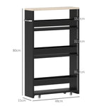 Chariot de rangement à 3 niveaux chariot de stockage étagère sur roulettes avec poignée - 48 x 15 x 80 cm noir