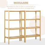 Étagère de rangement, étagère en bambou à 4 niveaux, bibliothèque pour salon, chambre et bureau,62 x 33 x 112 cm, bois naturel