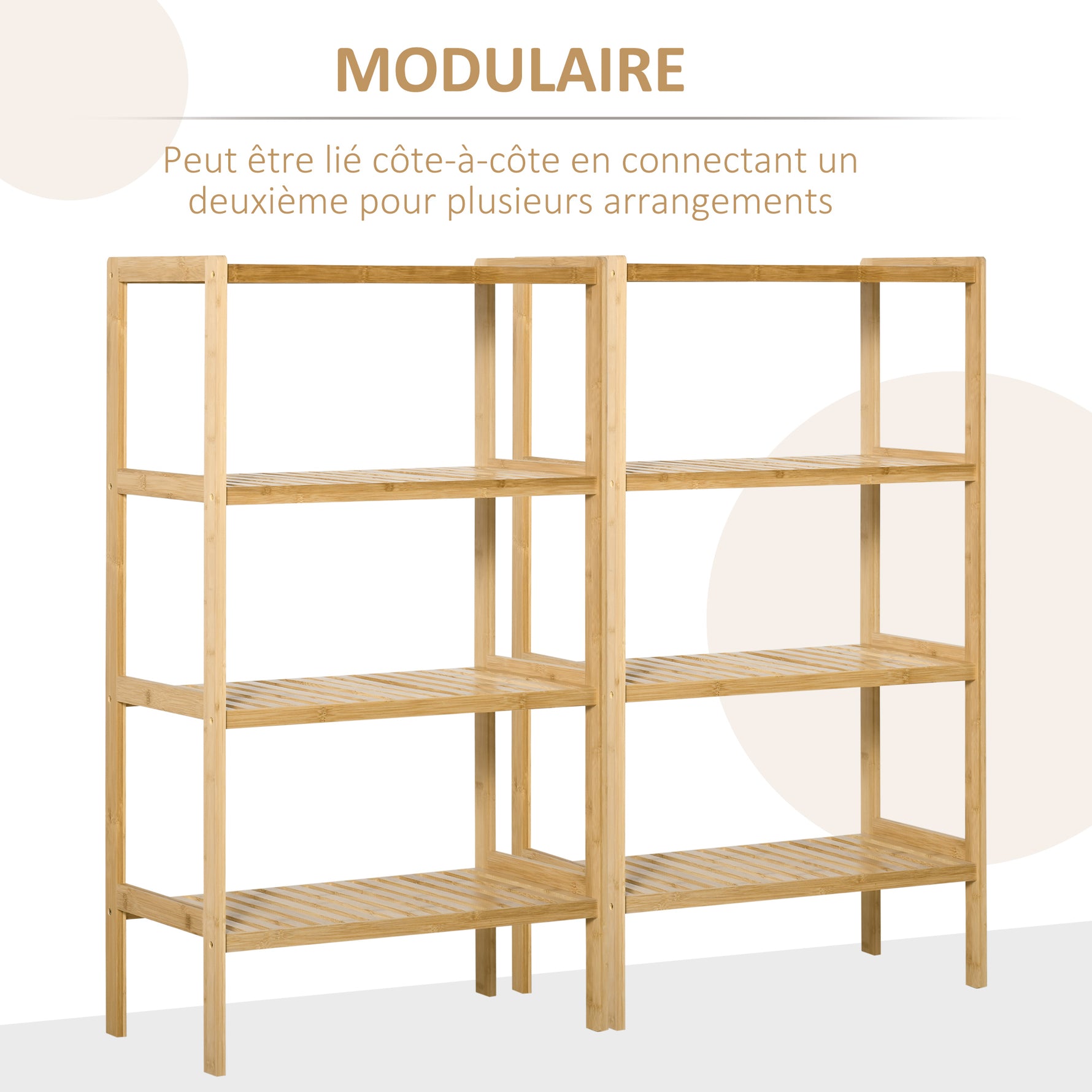 Étagère de rangement, étagère en bambou à 4 niveaux, bibliothèque pour salon, chambre et bureau,62 x 33 x 112 cm, bois naturel