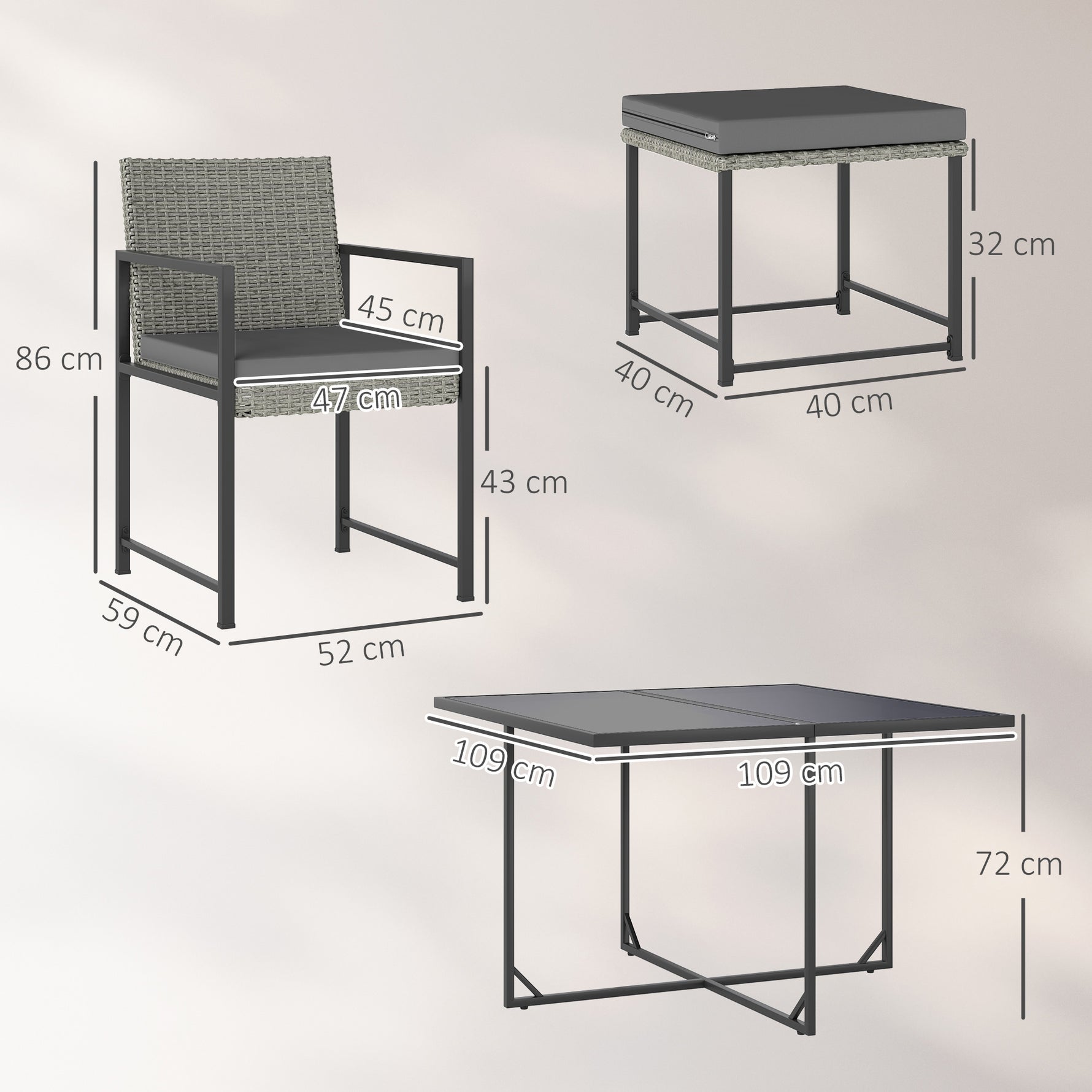 Salon de jardin extérieur en résine tressée 8 places avec coussins et plateau en verre trempé, gris