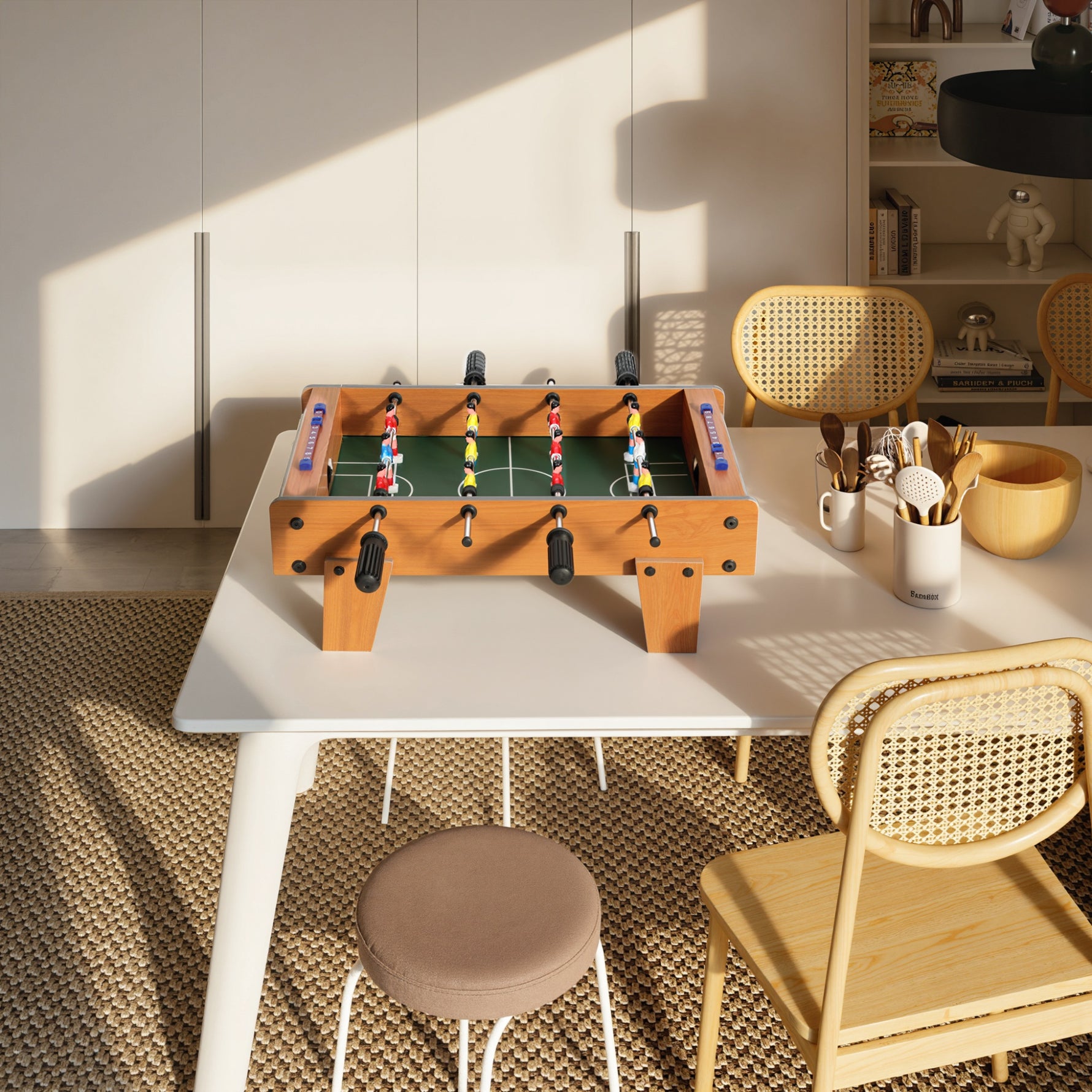 Mini Babyfoot Jeu de Table Baby-Foot Panneaux de Score et 2 Balles 50,6x50,5x18cm Finition Bois Naturel