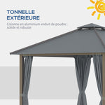 Tonnelle de jardin pour terrasse avec 4 parois latérales double toit protection solaire 3 x 3 m gris