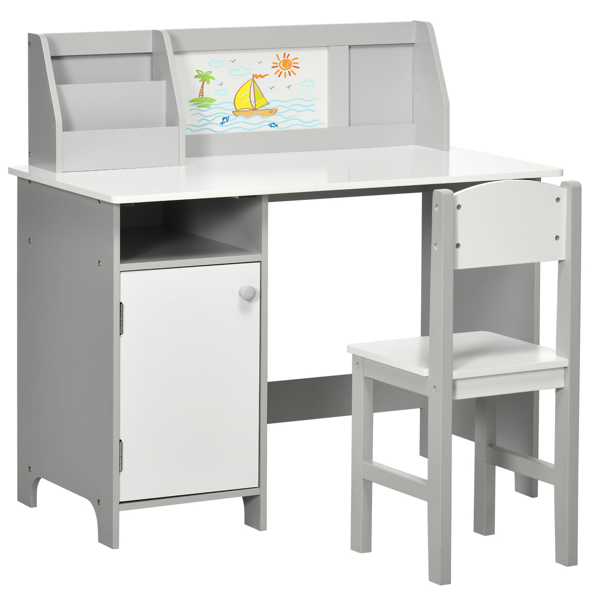 Ensemble table et chaise pour enfant avec tableau blanc - bureau pour enfant +5 ans - 90L x 45l x 85H cm Gris