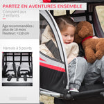 Remorque vélo pour enfant 2 en 1 convertible jogger poussette capacité 26,4 kg avec réflecteurs et drapeau - 2 places  - rouge