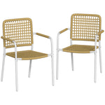 Lot de 2 Chaises de Jardin Empilables en Résine Tressée avec Accoudoirs et Dossier, 55x57x82cm, Jaune