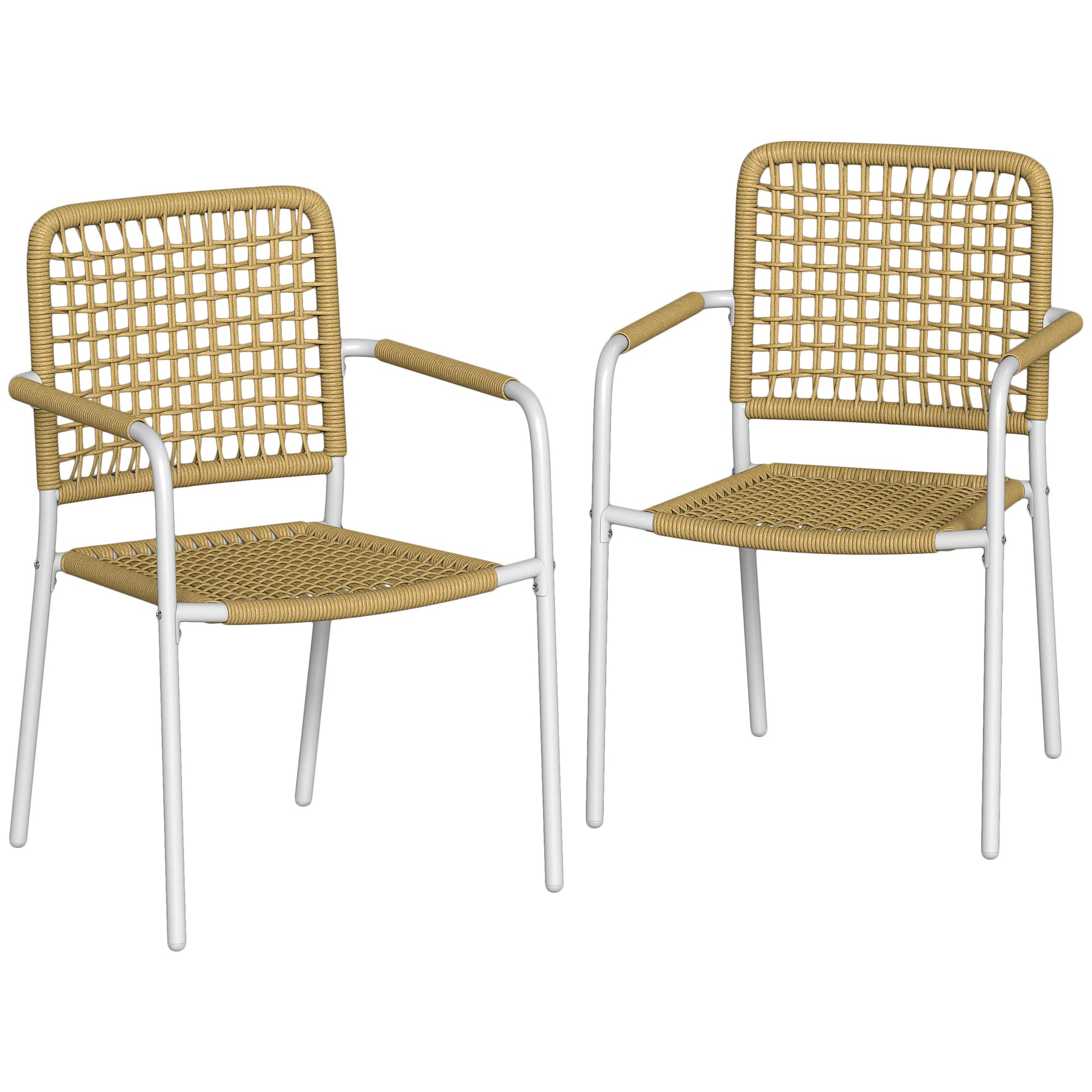 Lot de 2 Chaises de Jardin Empilables en Résine Tressée avec Accoudoirs et Dossier, 55x57x82cm, Jaune