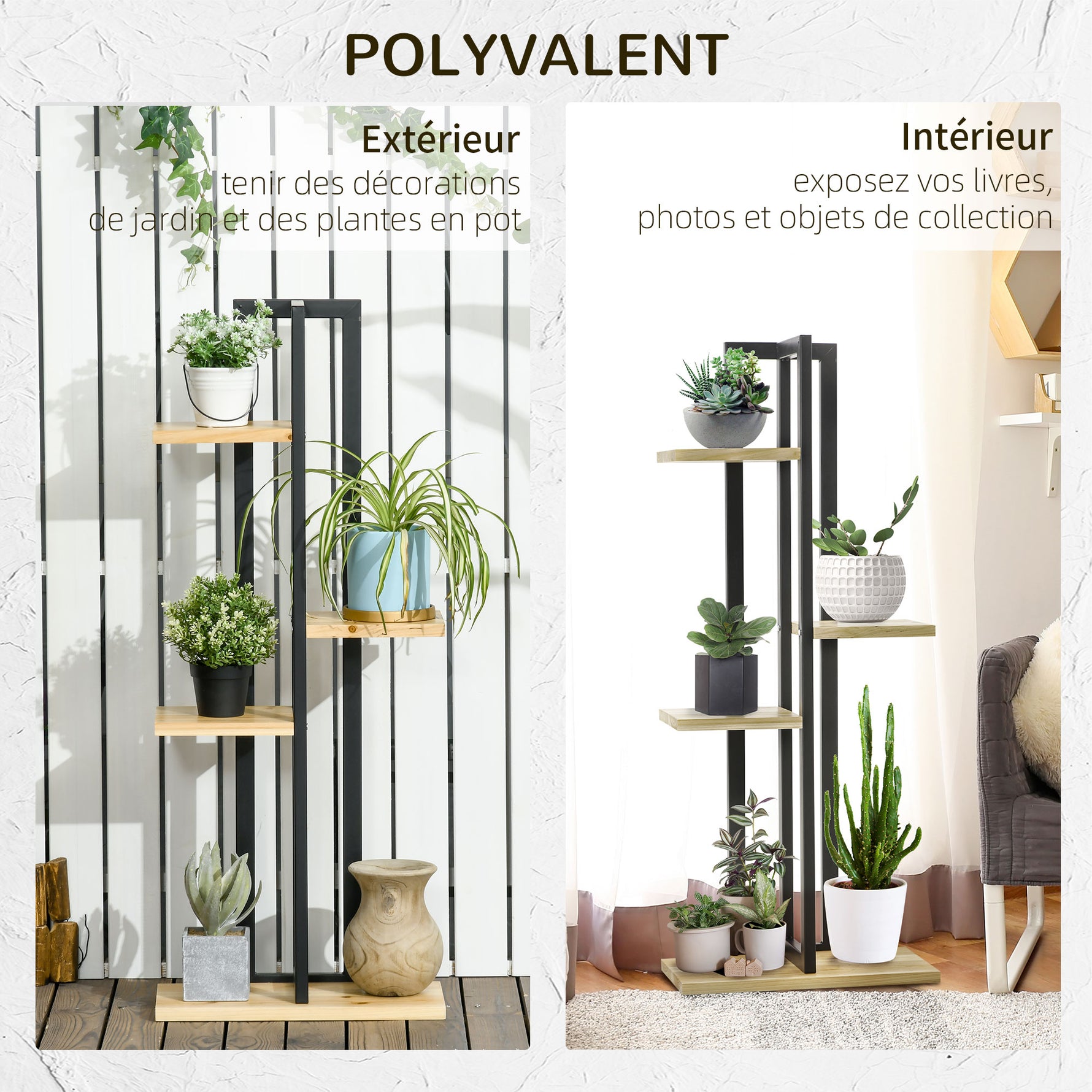 Étagère à plantes escalier fleurs 4 niveaux de différentes hauteurs style industriel en bois 45 x 25 x 110 cm