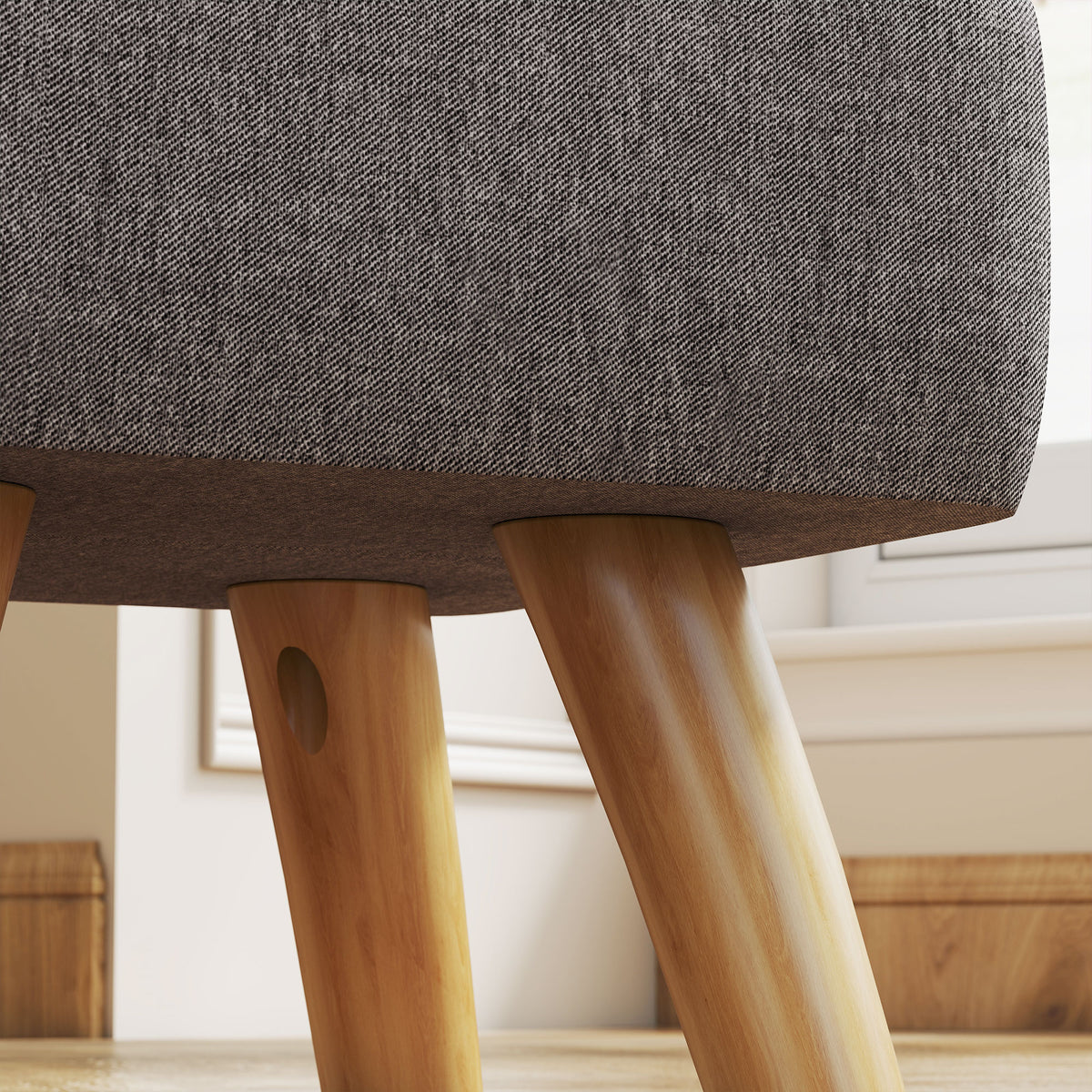 Repose pied salon ottoman siège rembourré en tissu avec pieds en bois 27 x 27 x 26 cm gris
