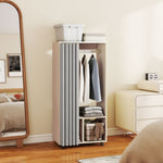 Mobile wardrobe storage cabinet with curtain, hanging rod, 60 x 40 x 128 cm, natural wood effect