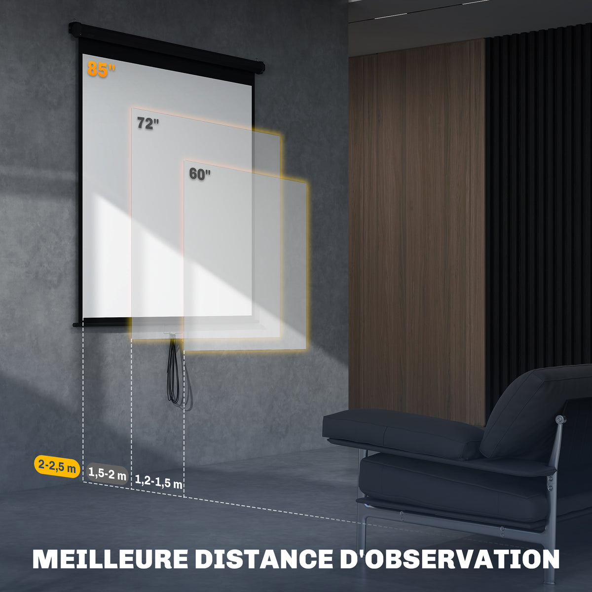 Écran de projection TV et Home Cinema de 85 Pouces vidéo projecteur 1:1 4K HD, 146L x 146H cm