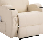 Sillón de lujo de relax y masaje, reclinable, con reposapiés eléctrico y tapizado sintético color crema