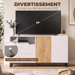 Buffet salon, meuble de rangement avec 2 portes à fermeture douce, 2 tiroirs et étagère réglable, blanc et chêne