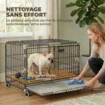Cage pour Chien, Plateau Amovible, Roues avec Freins, Toit Ouvrant Verrouillable, 60,5x45,5x54,5cm, Noir