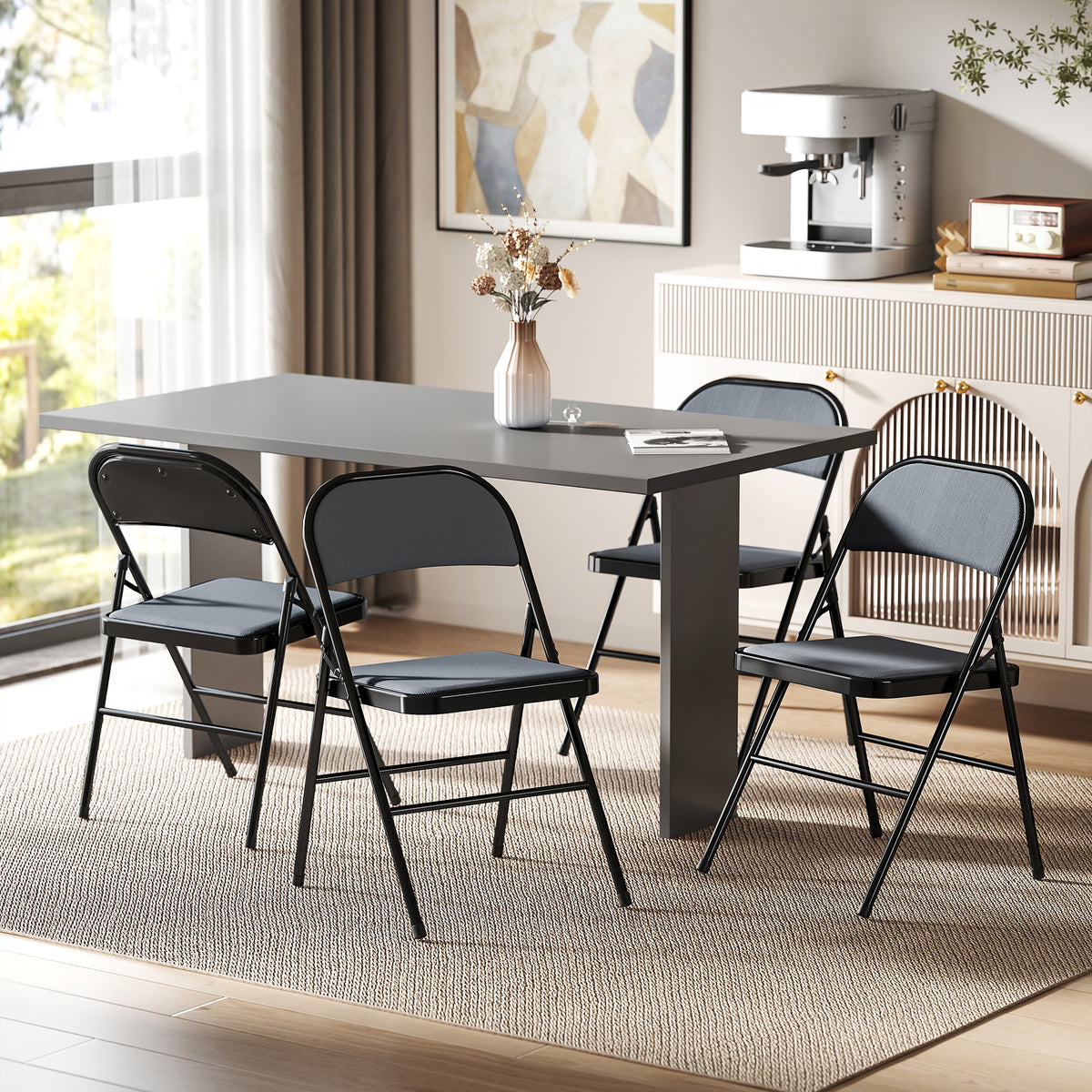 Lot de 4 chaises pliantes chaises de salle à manger portables cadre en acier 45 x 46 x 78 cm gris