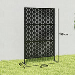 Panneau brise vue décoratif paravent extérieur à motif géométrique ajouré en métal - 122 x 45 x 198 cm, noir