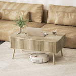 Table basse relevable, table de salon avec 2 compartiments cachés et pieds en pin, 91 x 56 x 43 cm, chêne