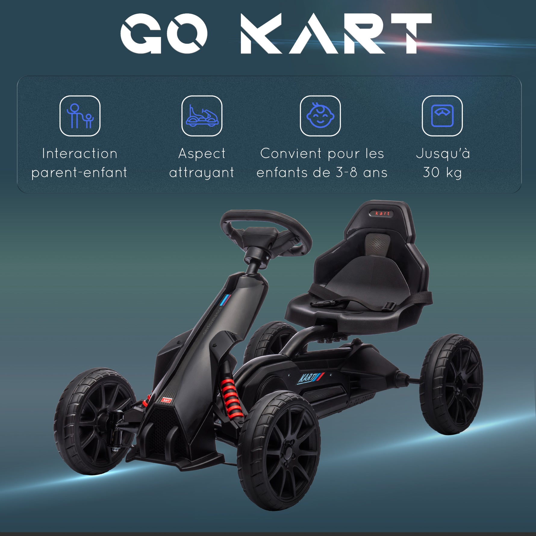 Kart à pédales pour enfants avec siège ajustable 4 positions et roues en EVA 100 x 58 x 58,5 cm noir