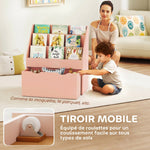 Kinderboekenrek met 3 legplanken en een lade, 62,5L x 30B x 70H cm, roze