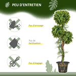 Plante artificielle arbre artificiel 3 boules de buis avec pot ciment, intérieur et extérieur, hauteur 115 cm