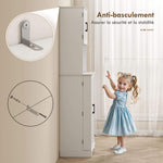 Buffet haut cuisine armoire de cuisine, 4 portes plan de travail 8 porte-épices étagères réglables 60x40x181,5cm blanc
