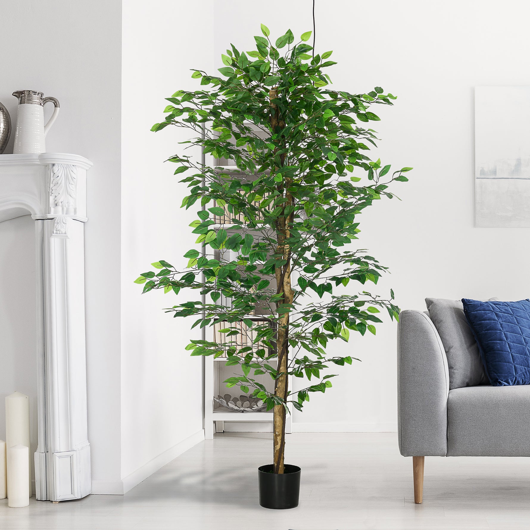 Plante artificielle ficus hauteur 1,80 m tronc branches liane lichen feuilles grand réalisme pot inclus vert