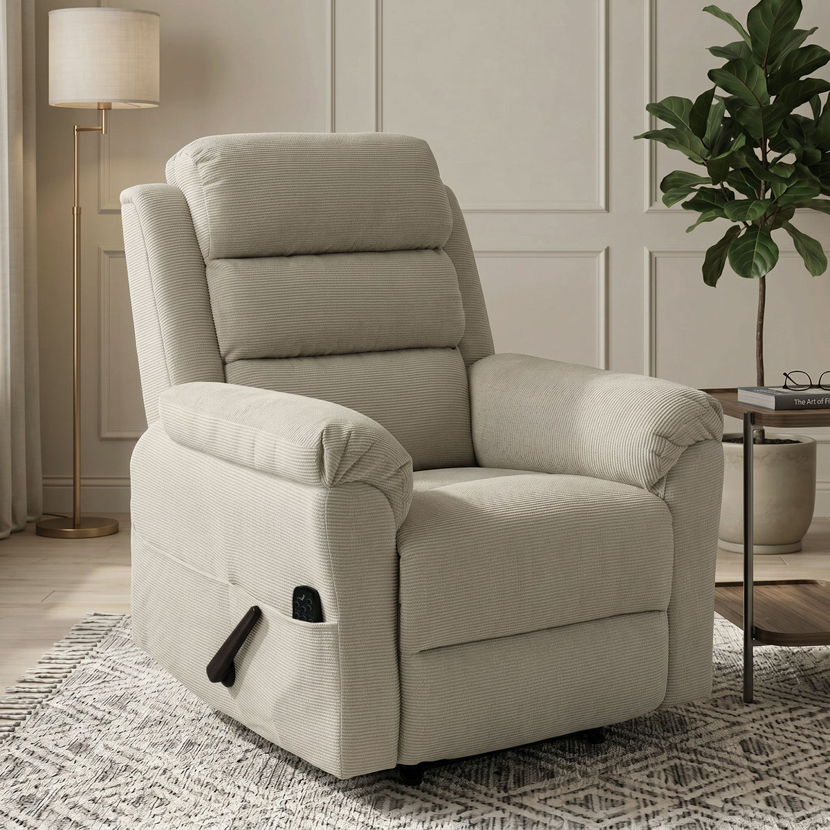 Fauteuil Inclinable de Massage et Chauffage, Fauteuil de Relaxation, Appuie-tête Réglable Poches Latérales, Crème