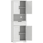 Buffet cuisine, armoire de cuisine avec 4 portes, tiroir, compartiment ouvert et étagères réglables, 60x30x172cm, blanc