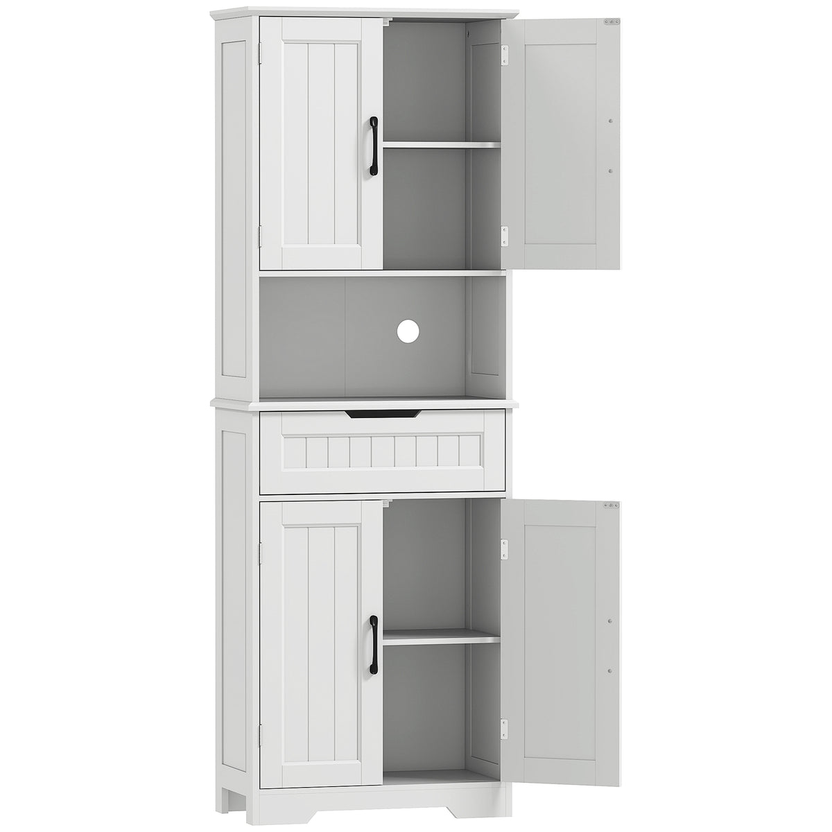 Buffet cuisine, armoire de cuisine avec 4 portes, tiroir, compartiment ouvert et étagères réglables, 60x30x172cm, blanc