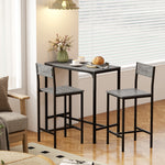 Ensemble table de bar avec tabourets, table à manger debout avec 2 chaises de bar, repose-pieds et dossiers, gris