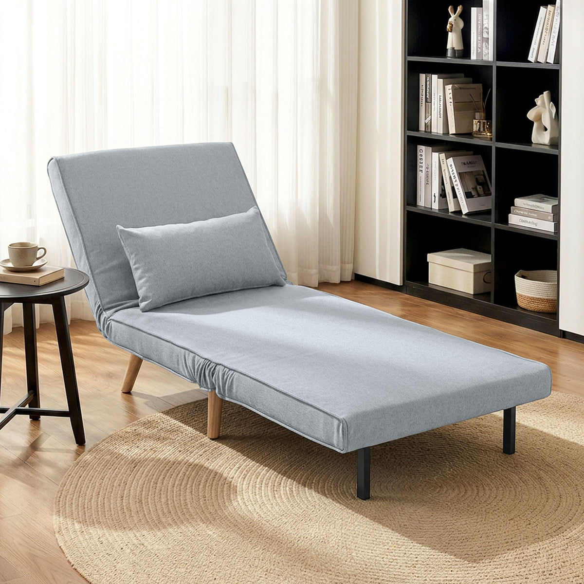 3-in-1 slaapfauteuil, eenpersoons slaapstoel, verstelbare rugleuning in 5 posities, stof, met kussen, grijs